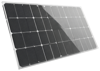 Rectangular photovoltaic solar panel with black frame isolated on transparent background