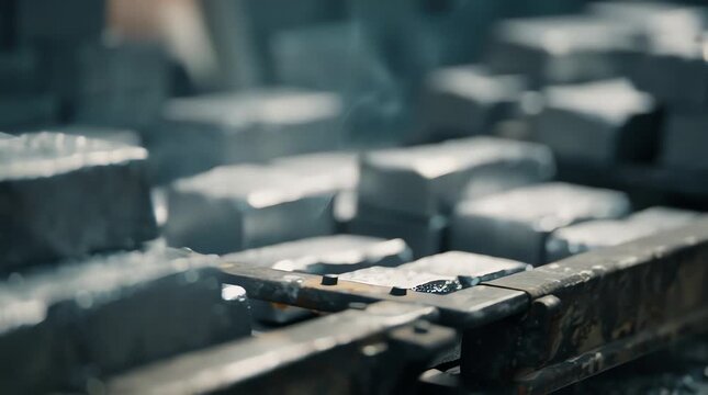 Stacks of Metal Ingots in Industrial Setting - A Close-Up View.
