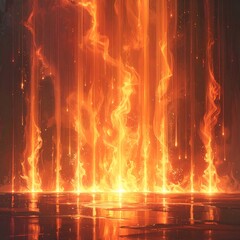 Fiery display vivid orange light ascends from a reflective surface, glowing and intense