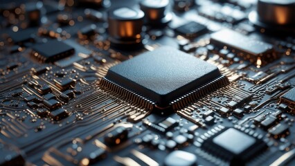 Close-up circuit board with central processor