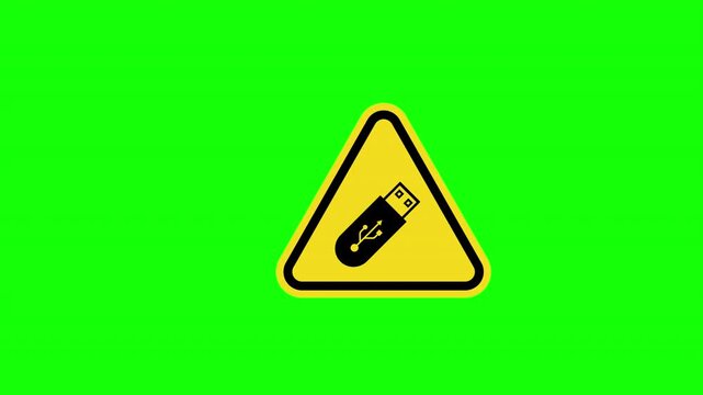 Yellow Triangle Warning USB Flash Drive Caution Sign Loop Animation with Alpha Channel