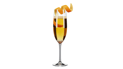 Champagne flute with orange peel garnish and bubbles