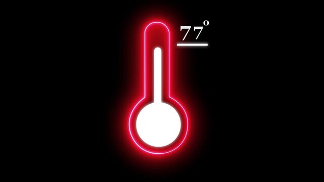 Thats indicates weather temperature 77 degree increase or decline. Neon Medical thermometer icon 4k animation...  