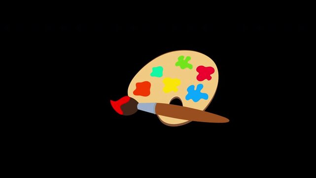 Color Palette and Paint Brushes Art Creativity Loop Animation with Alpha Channel