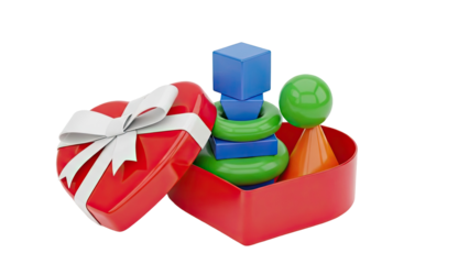 Heart-shaped gift box with colorful stacking toys