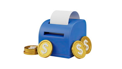 Blue Receipt Printer with Gold Coins