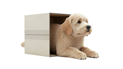Golden Retriever Puppy in Cardboard Box