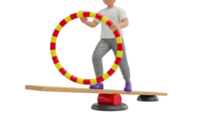 Person Balancing with Hoop on Seesaw