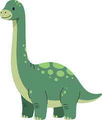 Cartoon illustration of a green longnecked planteating dinosaur © aprian