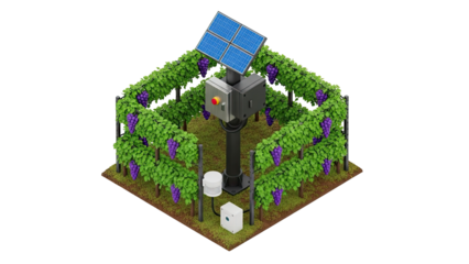 Solar-powered vineyard monitoring system with grapevines