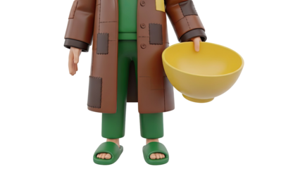 3D Cartoon Character Holding a Bowl