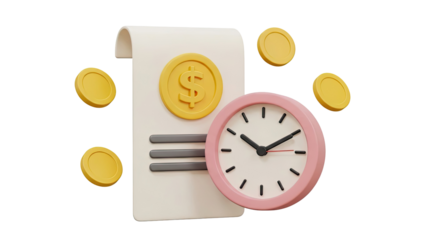 Time and Money Icons: Clock, Coins, and Invoice