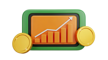 3D Bar Chart with Upward Trend and Gold Coins