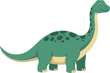 Cartoon illustration of a green longnecked sauropod dinosaur with dark spots © aprian