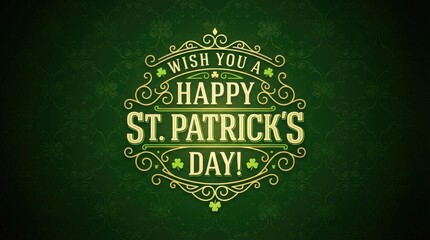 Happy st patricks day text art in green displays a festive message with decorative flourishes and a stylized font on a green backdrop