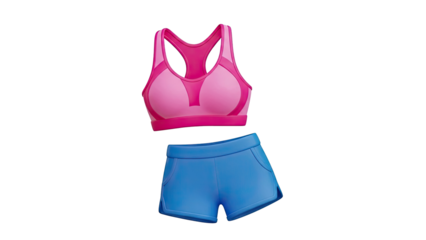 Pink Sports Bra and Blue Athletic Shorts