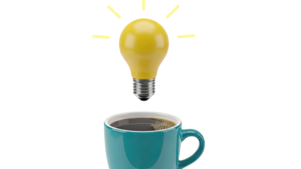 Coffee and Lightbulb - Symbol of a New Idea