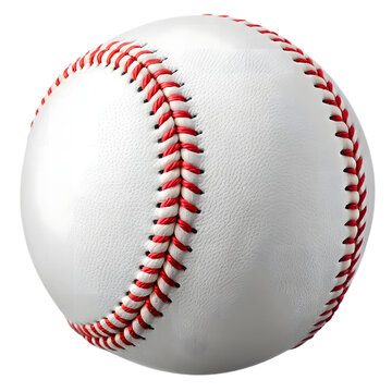 A close-up image of a baseball, featuring its distinctive red stitching and white cover.