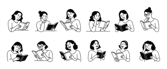 Joyful women reading books, celebrating literature, learning, and quiet moments