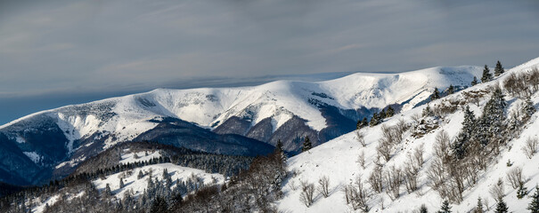 Krizna Peak in the Velka Fatra Mountains in Winter, seen from Nova Hola Peak in the Low Tatras (Nizke Tatry).