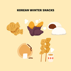 Korean winter street food icons vector illustration