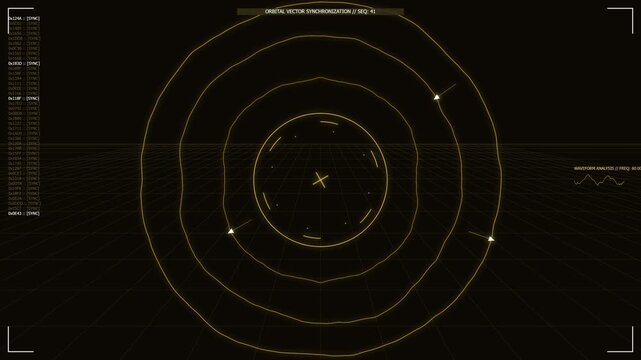 Golden Tactical Command Interface Rotating Compass Drone Navigation Vectors Data Streams Military Sci-fi HUD Loop 4K ProRes 422 HQ