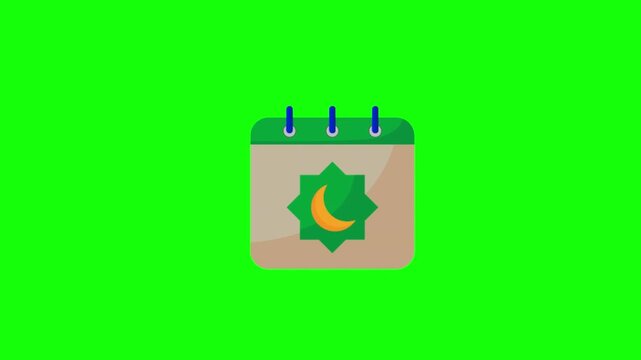 Animated Islamic calendar footage,  smooth vector motion for religious schedules, worship themes in green screen background