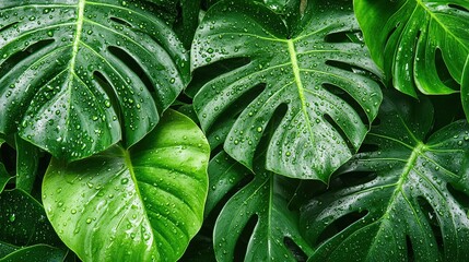 Fototapeta premium Tropical Leaves With Dew Drops