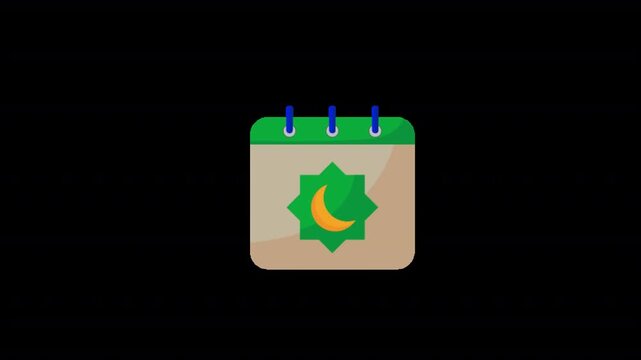 Animated Islamic calendar footage,  smooth vector motion for religious schedules, worship themes in alpha channel
