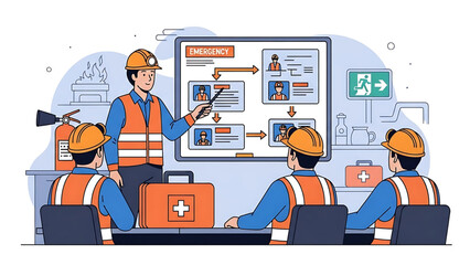 Workplace safety training session employees learning emergency procedures and protocols for a secure environment