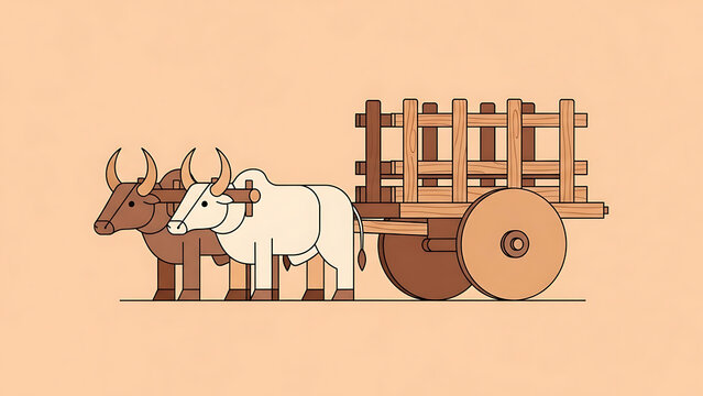 Traditional bullock cart with two oxen