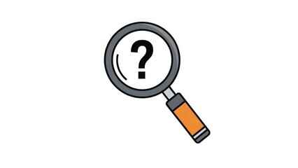 A cartoon magnifying glass with a question mark is shown on a white background