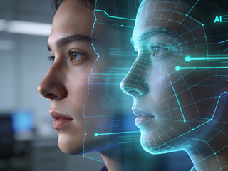 Deepfake AI Detection and Media Authenticity Technology, Artificial Intelligence Face Analysis for Cybersecurity, Digital Identity Verification, Fraud Prevention and Synthetic Media Threat Concept