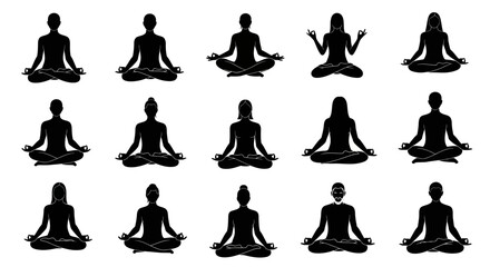 Diverse individuals find inner peace and calm through graceful yoga meditation poses, promoting wellness and mindfulness for all.