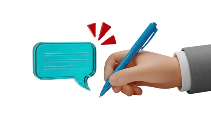 Hand Writing with Chat Bubble and Red Exclamation Marks