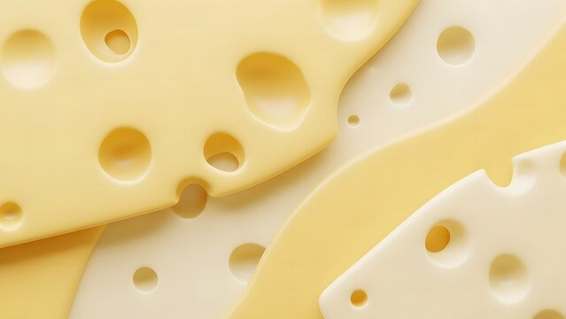 Abstract 3d background of layered yellow swiss cheese with holes and realistic dairy texture for food design