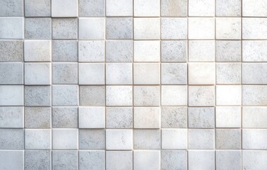 light gray textured square tile wall with subtle shadows and grout lines forming a calm, orderly geometric pattern