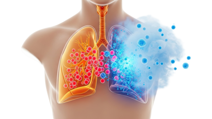 Microscopic view of healthy and diseased lungs