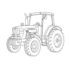 Outlined tractor with cab, tires, and details