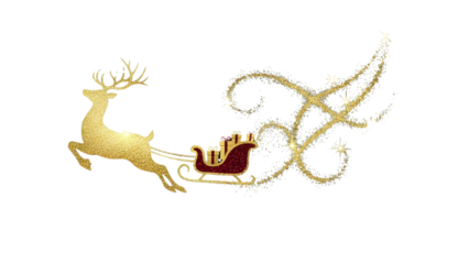 Golden Reindeer Pulling Red Sleigh with Presents and Glitter Trail