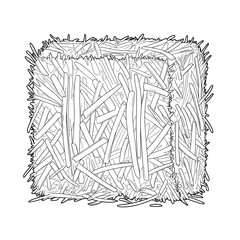 Line art depicts a dense stack of straw, creating textured pattern with black outlines