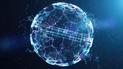 Global network connections and data exchange visualized on a glowing blue earth from space with futuristic lines and nodes
