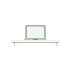 Minimal Flat Laptop on Desk Illustration with Clean Workspace and Copy Space