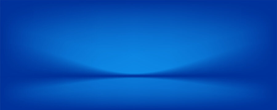 Blue navy studio room. Limbo dark background. Abstract 3d backdrop for product presentation. Minimal wall scene. Showcase, promotion display. Vector stage mockup illustration