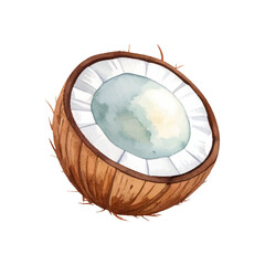 Watercolor painting of a half coconut in summer