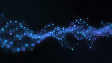 A glowing blue network of interconnected dots and lines against a dark background with a shallow depth of field. - Powered by Adobe