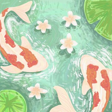 background koi with flowers