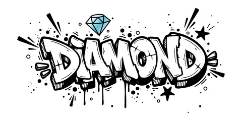 Diamond word graffiti street art style with splashing ink and stars © Elis