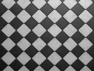 Fototapeta premium black and white diamond tile checkerboard with textured, worn surface and visible grout lines creating a symmetrical, rhythmic and minimalist retro mood