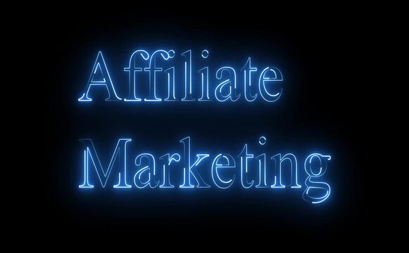Neon affiliate marketing icon glows with animated text, links, and arrows, symbolizing partnerships, commissions, tracking, growth, influence, performance, and scalable digital revenue worldwide .